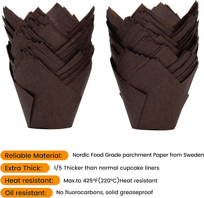 Bake Choice Nordic Paper 100pcs Extra Large Size Natural Tulip Cupcake Liners for Baking, Large Muffin Liners, Cupcake Wrapper for Party, Christmas
