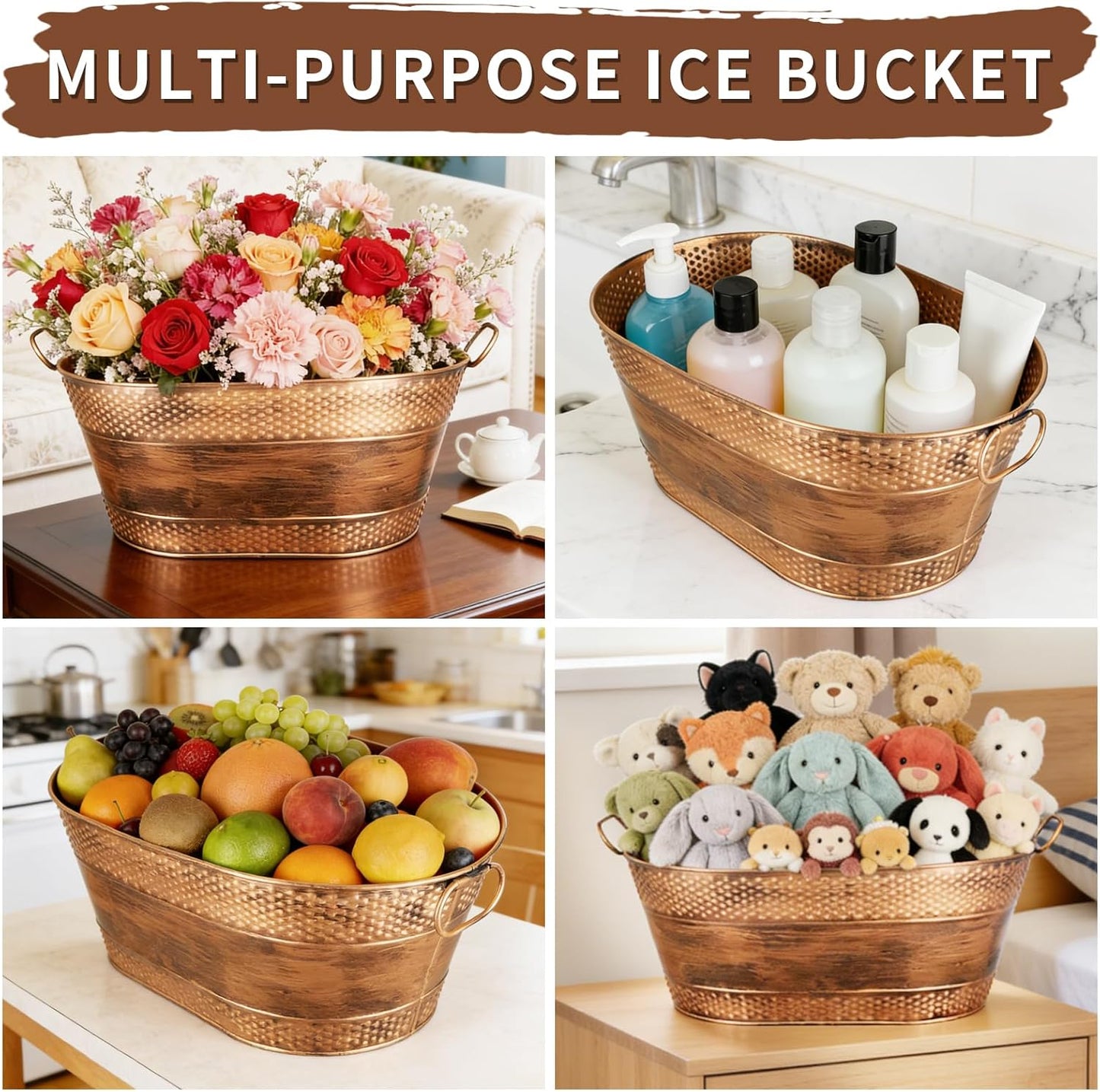 4 Gallon Galvanized Beverage Tub, 2 Pcs Heavy-Duty Ice Buckets Large Galvanized Drink Buckets with Handles for Catering Bars Parties