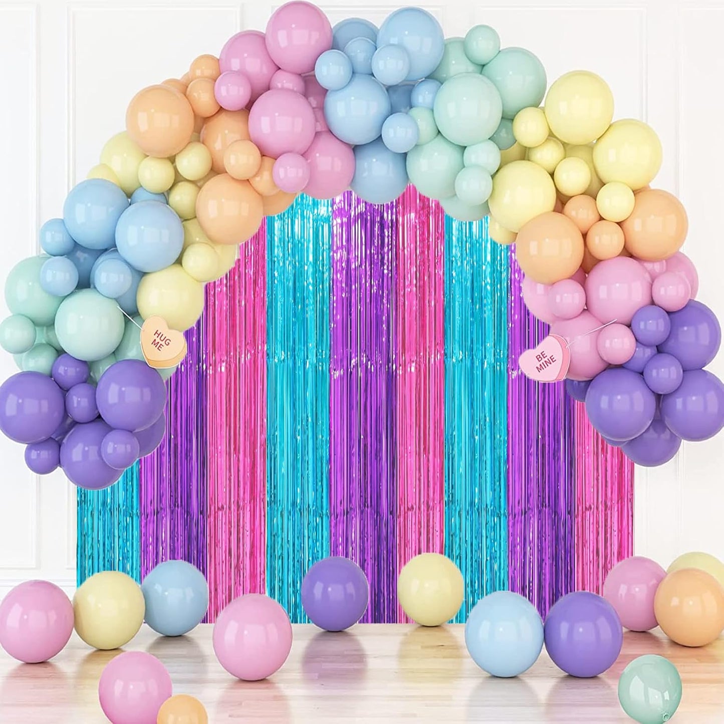 Voircoloria 3 Pack 3.3x8.2 Feet Gold Foil Fringe Backdrop Curtains, Tinsel Streamers, Fringe Backdrop for 2025 New Years Eve, Graduation, Birthday, Baby Shower, Gender Reveal, Disco Party - Colors B