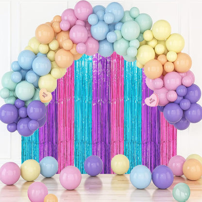 Voircoloria 3 Pack 3.3x8.2 Feet Gold Foil Fringe Backdrop Curtains, Tinsel Streamers, Fringe Backdrop for 2025 New Years Eve, Graduation, Birthday, Baby Shower, Gender Reveal, Disco Party - Colors B