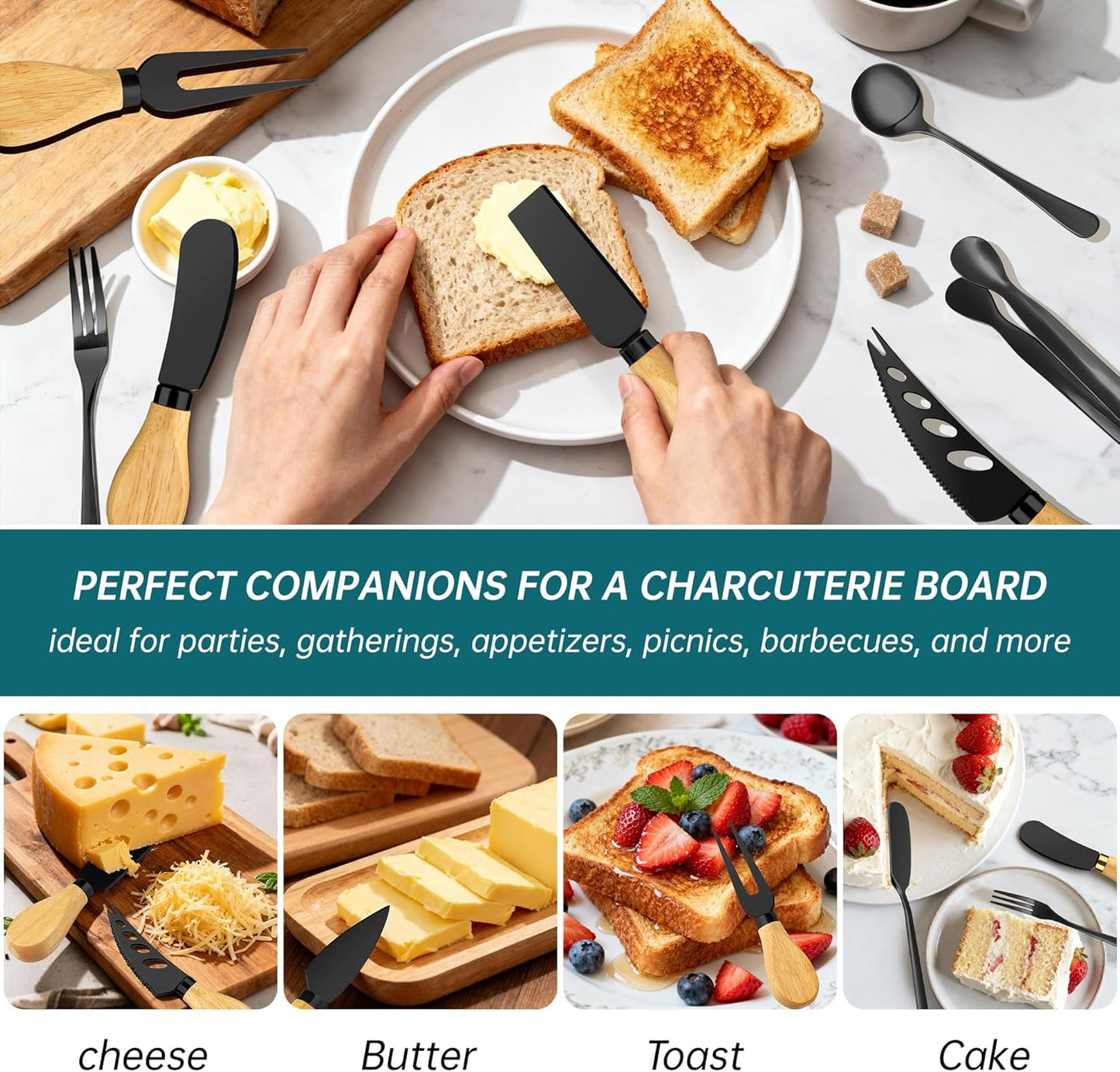 Gold Charcuterie Boards Accessories Bowls Utensils, Cheese Knife Set Mini Butter Spreader, Serving Tongs, Forks, Spoons, Dipping Bowls with Lids, Toothpick Flag, Honey Dippers for Party Platter Making