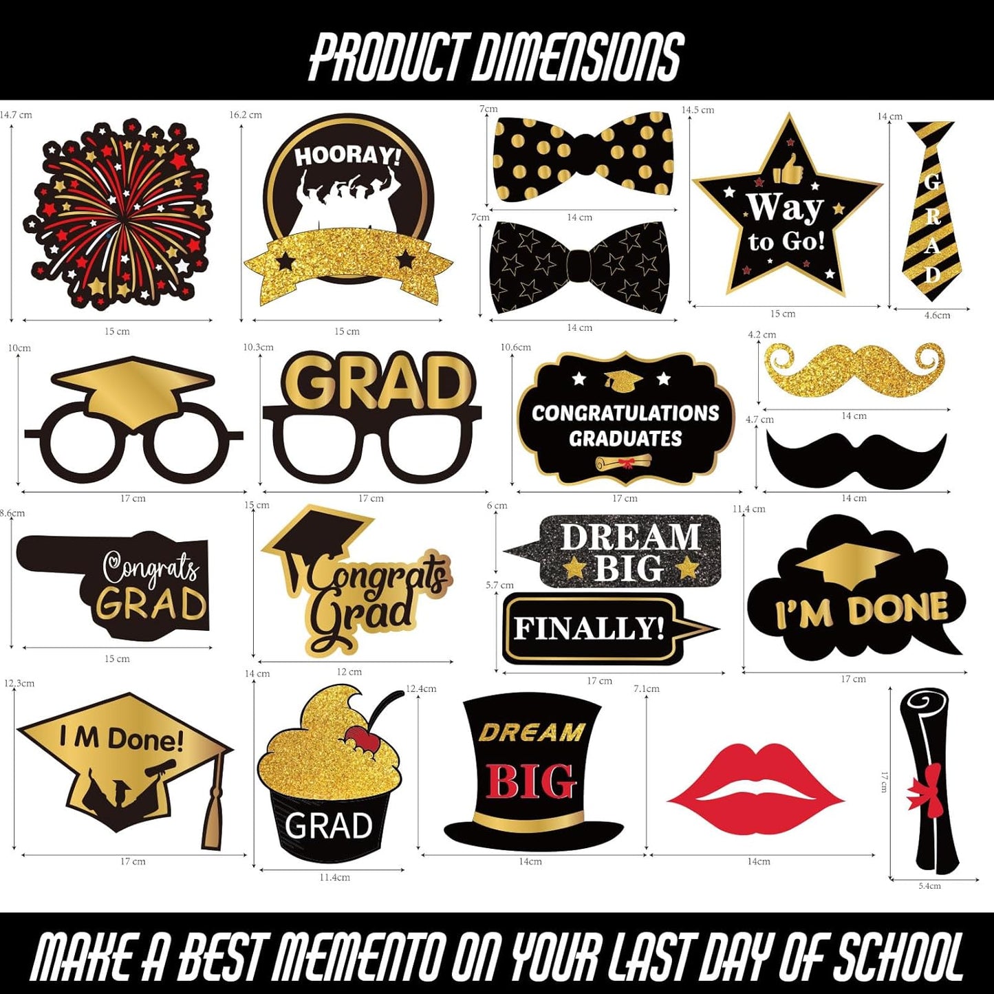 22 Pcs Black Gold Graduation Photo Booth Props 2026 -Large Size Graduation Photo Booth Frame and Congrats Class of 2026 Photo Booth Props Set for Graduation Party Favors Supplies