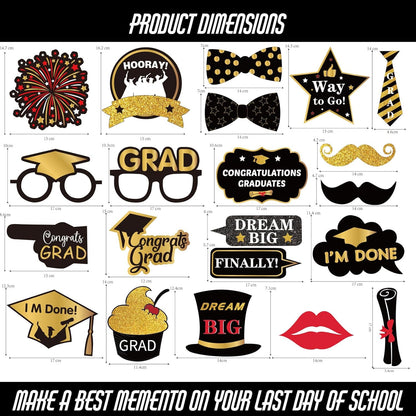 22 Pcs Black Gold Graduation Photo Booth Props 2026 -Large Size Graduation Photo Booth Frame and Congrats Class of 2026 Photo Booth Props Set for Graduation Party Favors Supplies