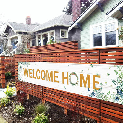 Welcome Home Sign, Housewarming Party Decor, Spring/Summer Floral Welcome Banner for Yard, 9.8ft x 1.6ft