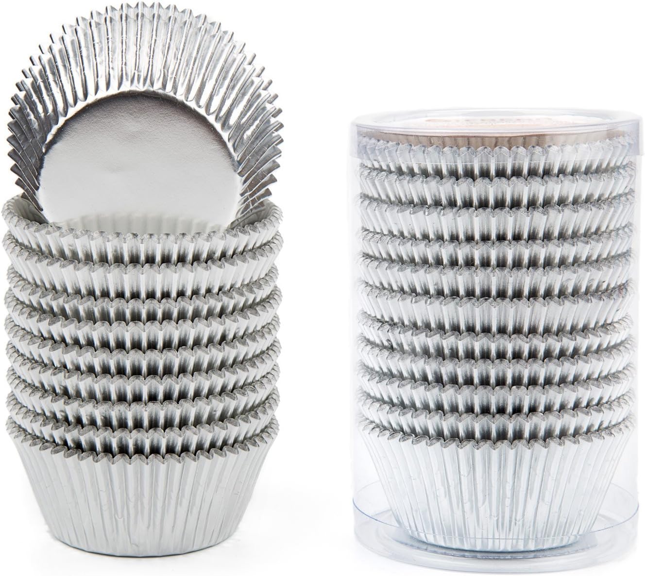 Gifbera White Metallic Foil Cupcake Liners Standard Size Baking Cups, 200-Count