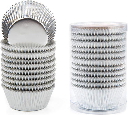 Gifbera White Metallic Foil Cupcake Liners Standard Size Baking Cups, 200-Count