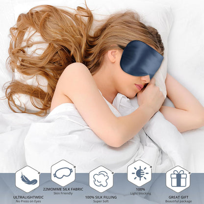 Silk Eye Mask with Adjustable Strap, Satin Blackout Sleeping Mask for Men&Women, Comfortable Blindfold Eyeshade for Night Sleep(Blue)