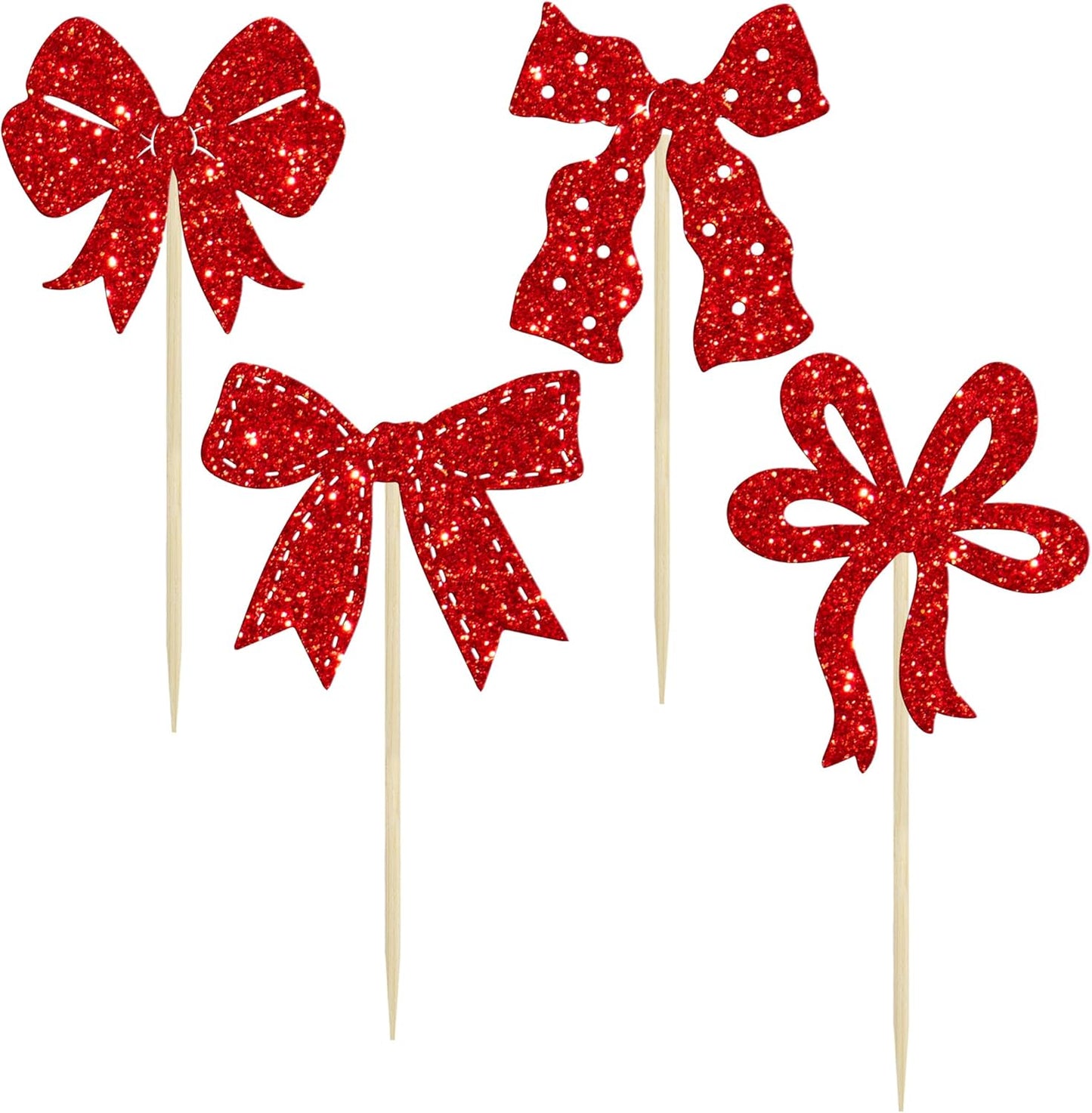 Ephlyn 24Pcs Pink Bow Cupcake Toppers Bow Birthday Cake Topper Girls Birthday Party Decorations Bowknot Cupcake Decorations for Bridal Wedding Themed Party Multi