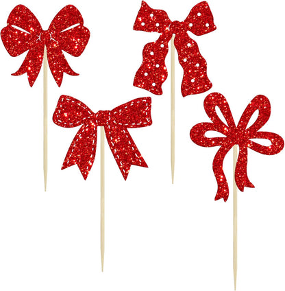 Ephlyn 24Pcs Pink Bow Cupcake Toppers Bow Birthday Cake Topper Girls Birthday Party Decorations Bowknot Cupcake Decorations for Bridal Wedding Themed Party Multi