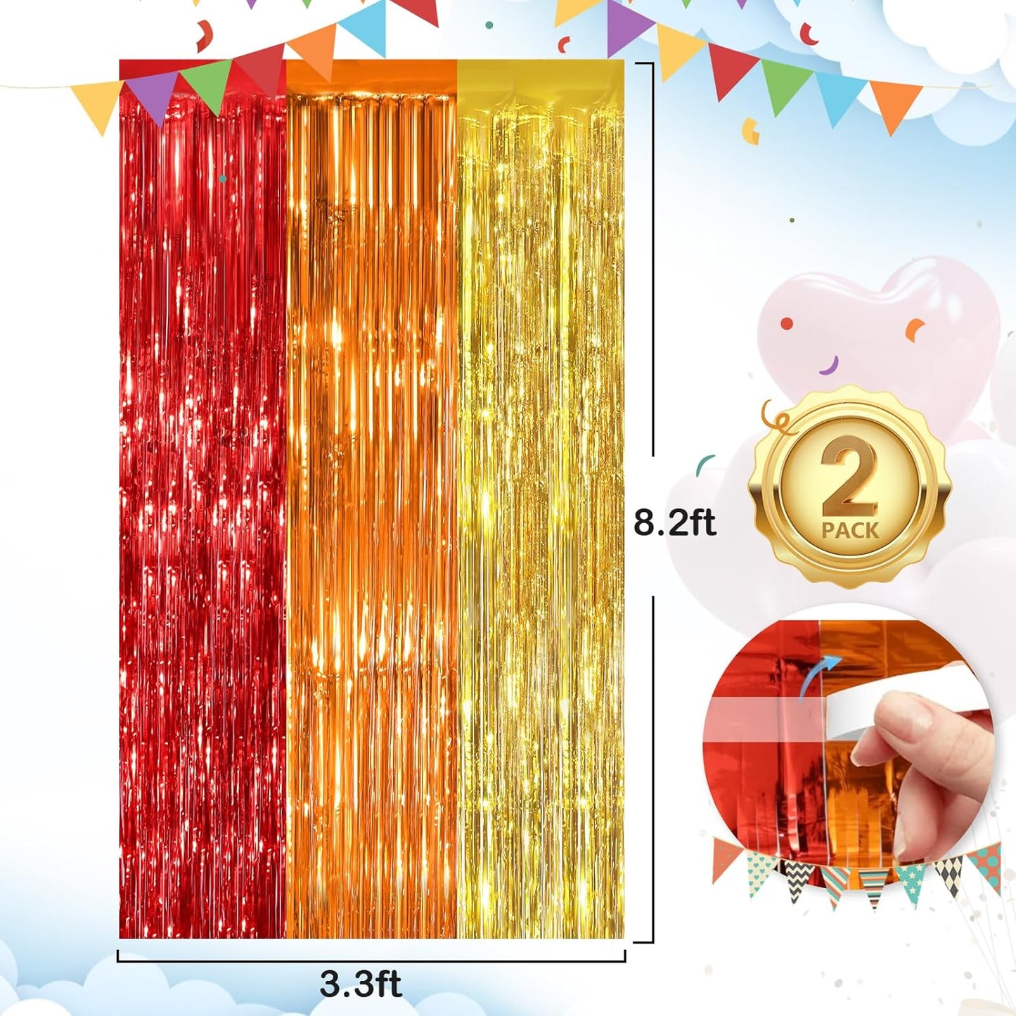 Black Fringe Curtain Party Streamers 2Pack 3.3x8.3 Ft Foil Fringe Backdrop Curtains for Birthday Wedding Bridal Baby Shower Halloween Decor Tinsel Streamers Black Party Decorations Door Streamers