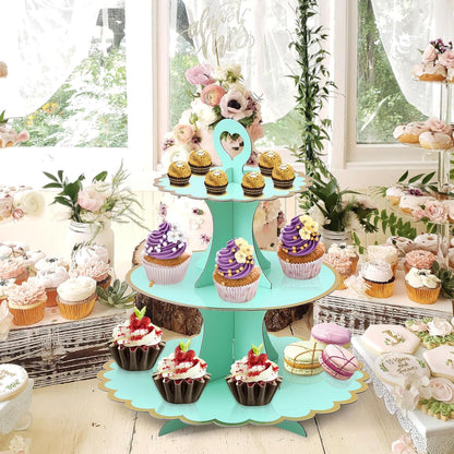 Soleebee 3-Tier Cupcake Stand, Cardboard Cupcake Tower, Cup Cake Stand Tower for Birthday Wedding Party Decoration, Cupcake Tier Stand Desserts Display 1 Set (Purple Gold)