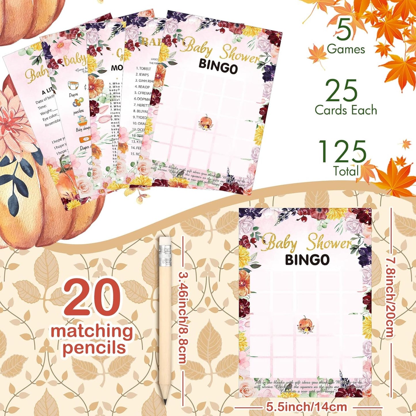 Yinder 145 Pcs Baby Shower Games Activities Cards with 20 Pencils Includes Baby Bingo Description and Wishes Guess Who Price is Right Word Scramble Game(Here Comes the Son)