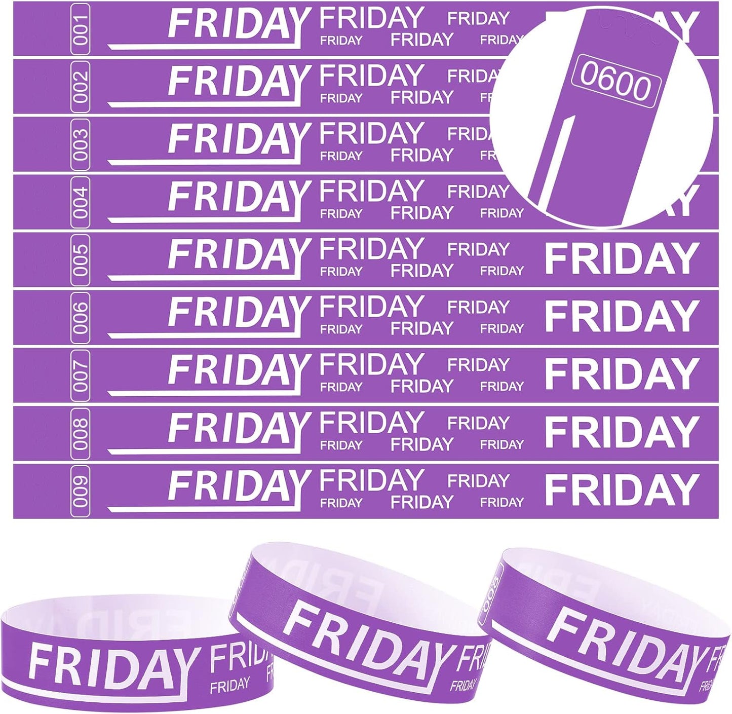 Henoyso 600 Pcs Saturday Paper Wristbands Event Admission Paper Bracelets Numbered Waterproof Party Armbands for Events Day of the Week(Red)