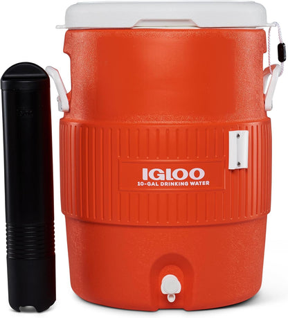 Igloo 5 Gallon Portable Sports Cooler Water Beverage Dispenser with Flat Seat Lid, Insulated Beverage Dispenser, Orange/White