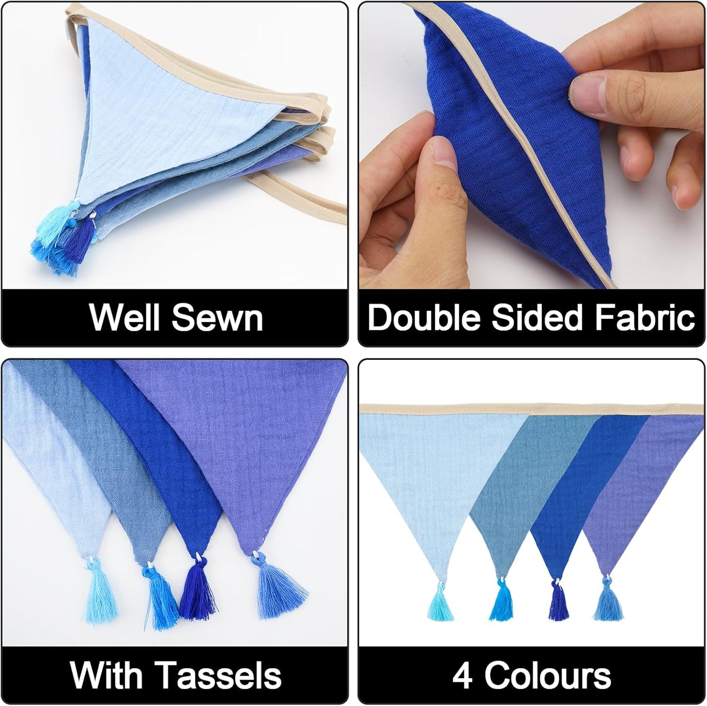G2PLUS Cotton Fabric Bunting Banner, 9Ft Green Triangle Pennant Banner Flag, 12pcs Double-Sided Bunting Garland with Tassels for Birthday, Nursery, Baby Shower, Classroom Hanging Decor