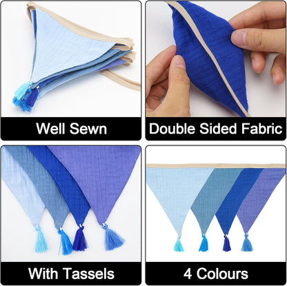 G2PLUS Cotton Fabric Bunting Banner, 9Ft Green Triangle Pennant Banner Flag, 12pcs Double-Sided Bunting Garland with Tassels for Birthday, Nursery, Baby Shower, Classroom Hanging Decor