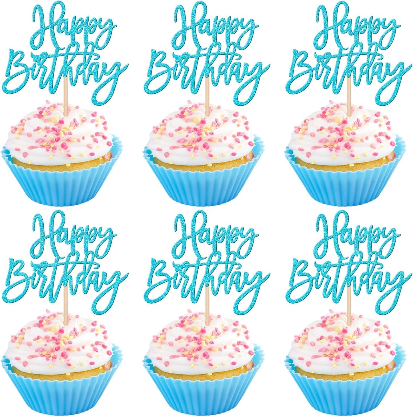 24 PCS Happy Birthday Cupcake Toppers Glitter Picks for Celebrating Anniversary Theme Party Cake Decorations Supplies Gold
