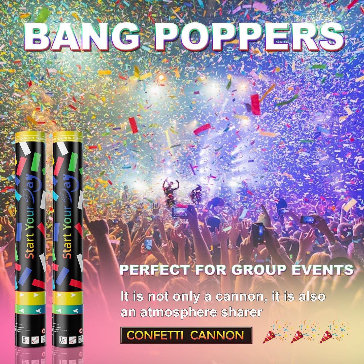 Confetti Cannons Confetti Poppers 5 Pack,15 Inch Gold Party Poppers Confetti Shooters, WORKKEEP Yello Confetti Pop for Birthday Wedding Celebration Halloween Decorations Air Powered Confetti Gun