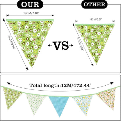 G2PLUS 39Ft Triangle Bunting Banner, 42Pcs Pink Floral Garland Pennant Banner, Reusable Cotton Triangle Flags Party Decoration for Birthday, Wedding, Garden Tea Party, Baby Shower, Room Decor
