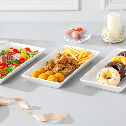 MALACASA 3 Tier Serving Trays for Party, Porcelain Serving Platters and Trays, 12 Inch Tiered Tray Stand, Fruit Tray, Trays for Serving Food, White Dessert Stand with Collapsible Sturdier Metal Rack