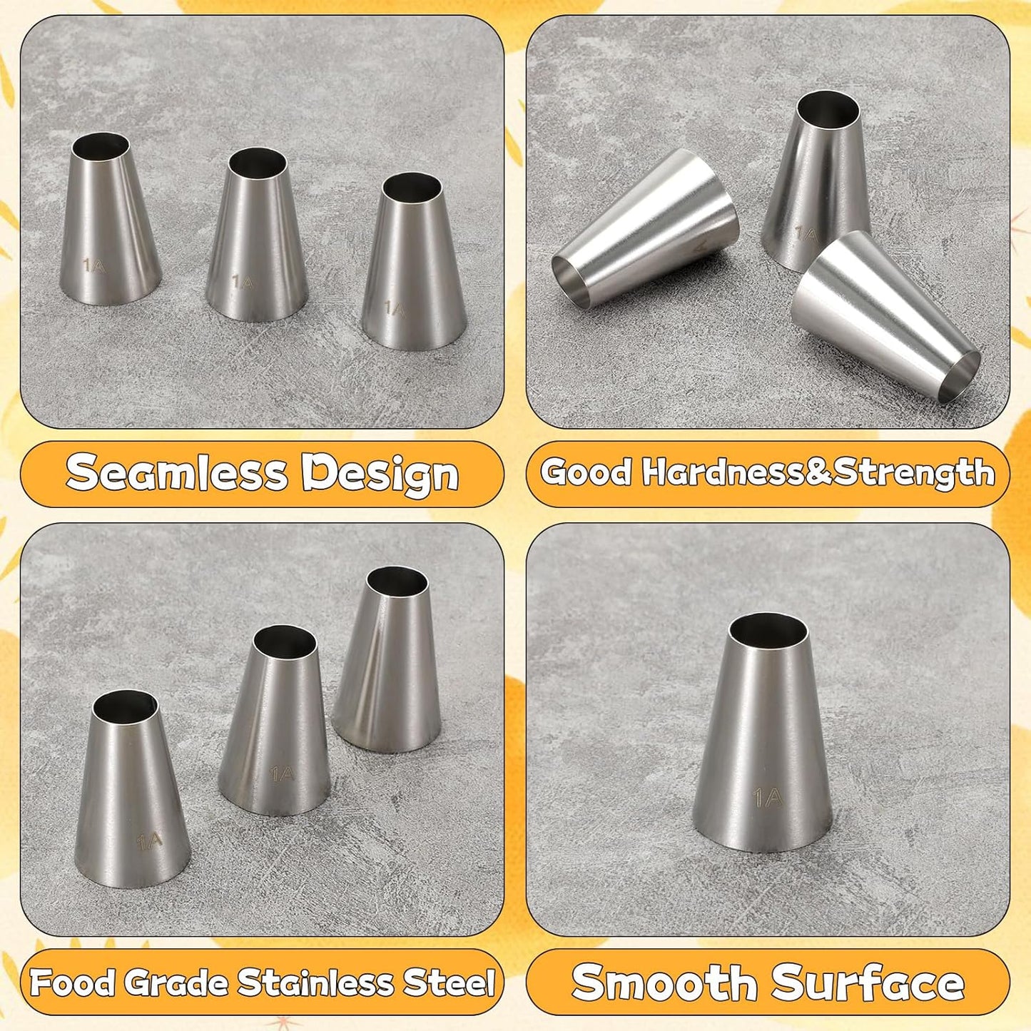 5 Pcs 1A Macaron Piping Tip Piping Tip Set Large 1A Round Pipings Tips Professional Cake Decorating Stainless Steel Icing Tips for Cake Decorating, Macarons, Cupcakes, Cakes, Cookies (1/2 inch)