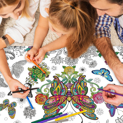 43.3x31.5 Summer Coloring Poster with Picture, Giant Cute Painting Poster, Large Coloring Tablecloth for Classroom Home Birthday Party Supplies Favor