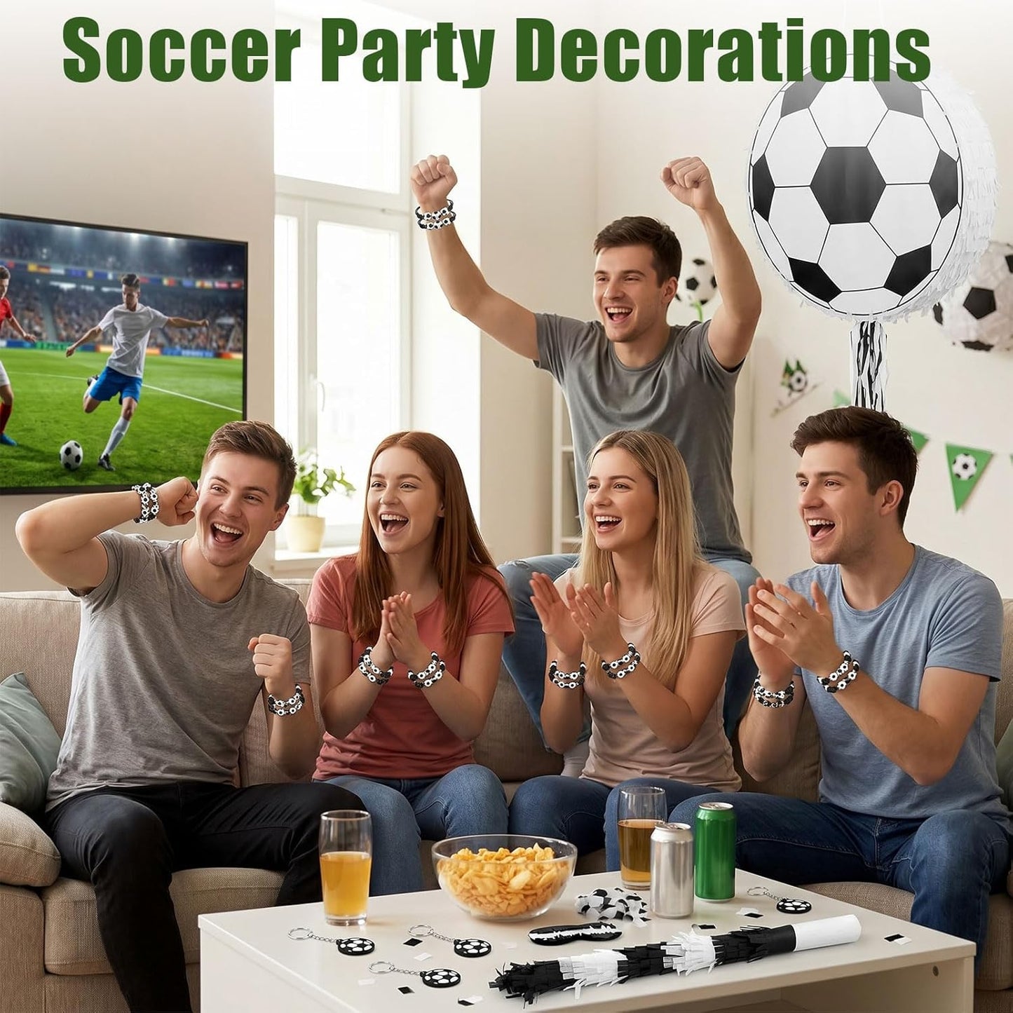 78 Pcs Soccer Piñata Set Soccer Party Favors Include Ball Pinata Blindfold Stick Confetti and Sports Bracelets Mini Keychains Bulk Stickers for Adult Sports Themed Birthday Decorations Party Supplies