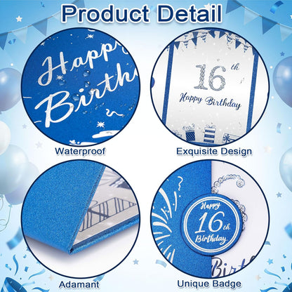 Blue and Silver 16th Birthday Party Decoration Guest Book 16th Happy Birthday Guest Sign in Book Perfect Signature Cardboard Party Supplies Great Birthday Gift for Boys