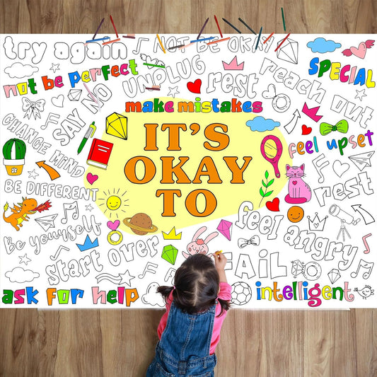 Positive Affirmations Coloring Poster for Kids Giant Huge Inspirational Coloring Tablecloth Large Positive Coloring Books Jumbo Coloring Banner for Classroom Home Birthday Party Supplies Favor