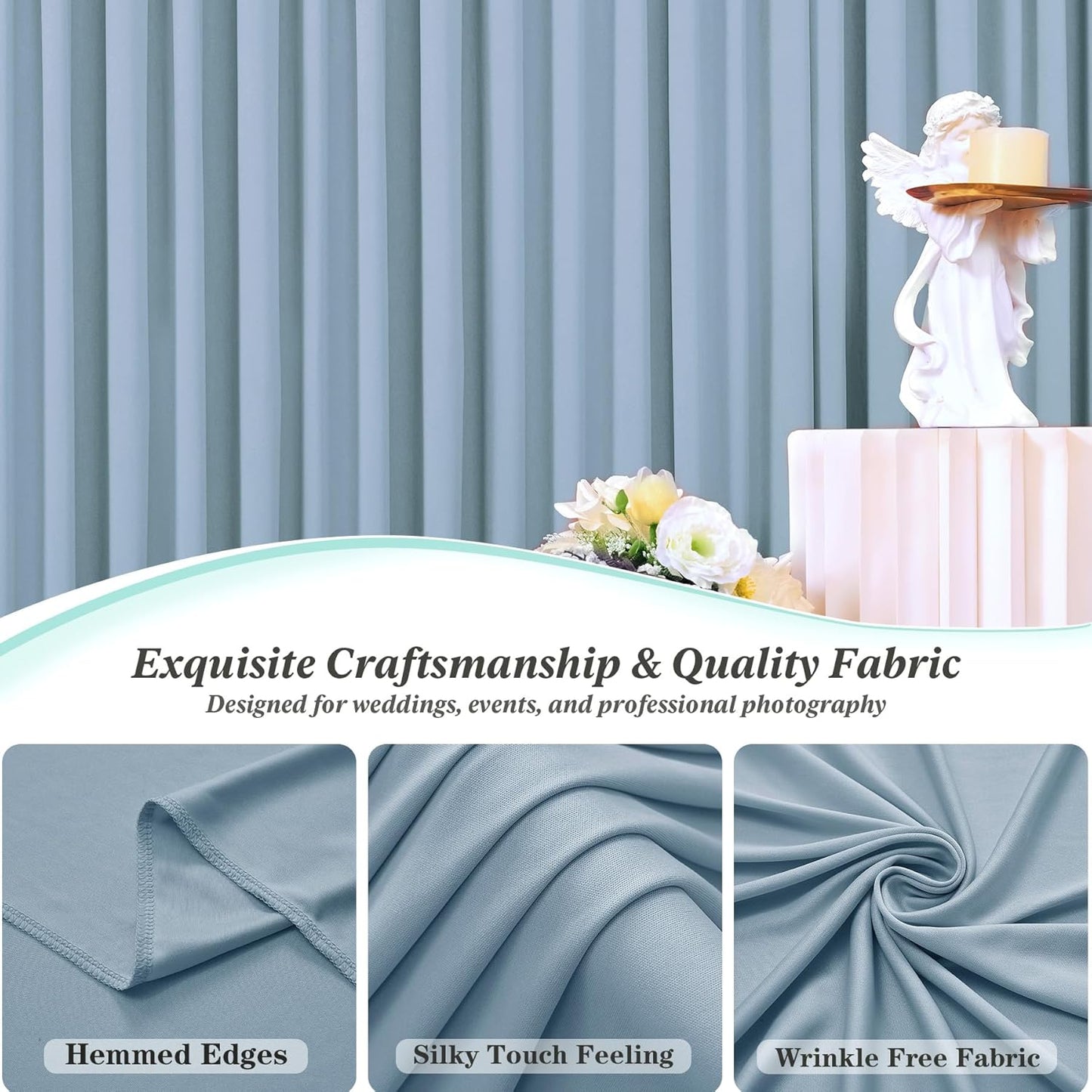 10 ft x 10 ft Wrinkle Free White Backdrop Curtains for Wedding Parties, Polyester Photography Backdrop Drapes for Birthday Parties Stage Backdrop Stand, 2 Panels 5x10FT Background Curtains