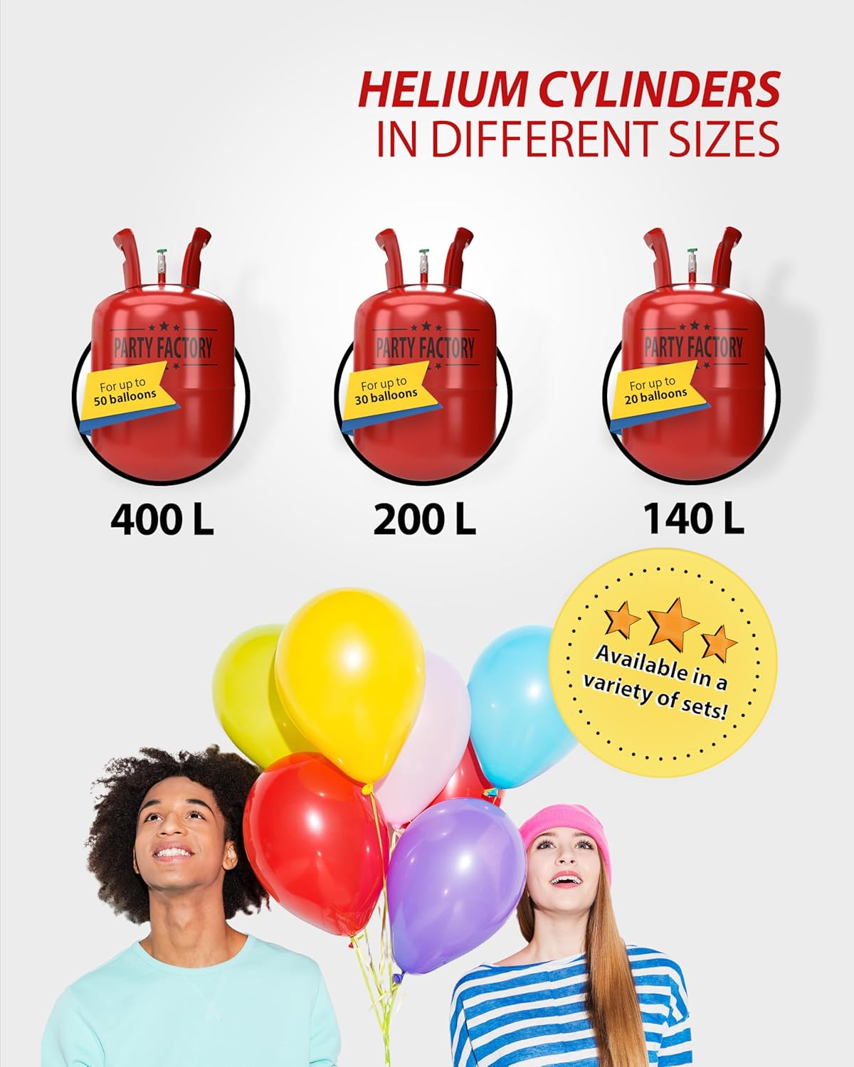 Party Factory Helium bottle for up to 50 Balloons incl. Latexballoons, Helium Cylinder 14 cu. ft. Gas with filling quantity for Balloons, Ideal for Party, Events