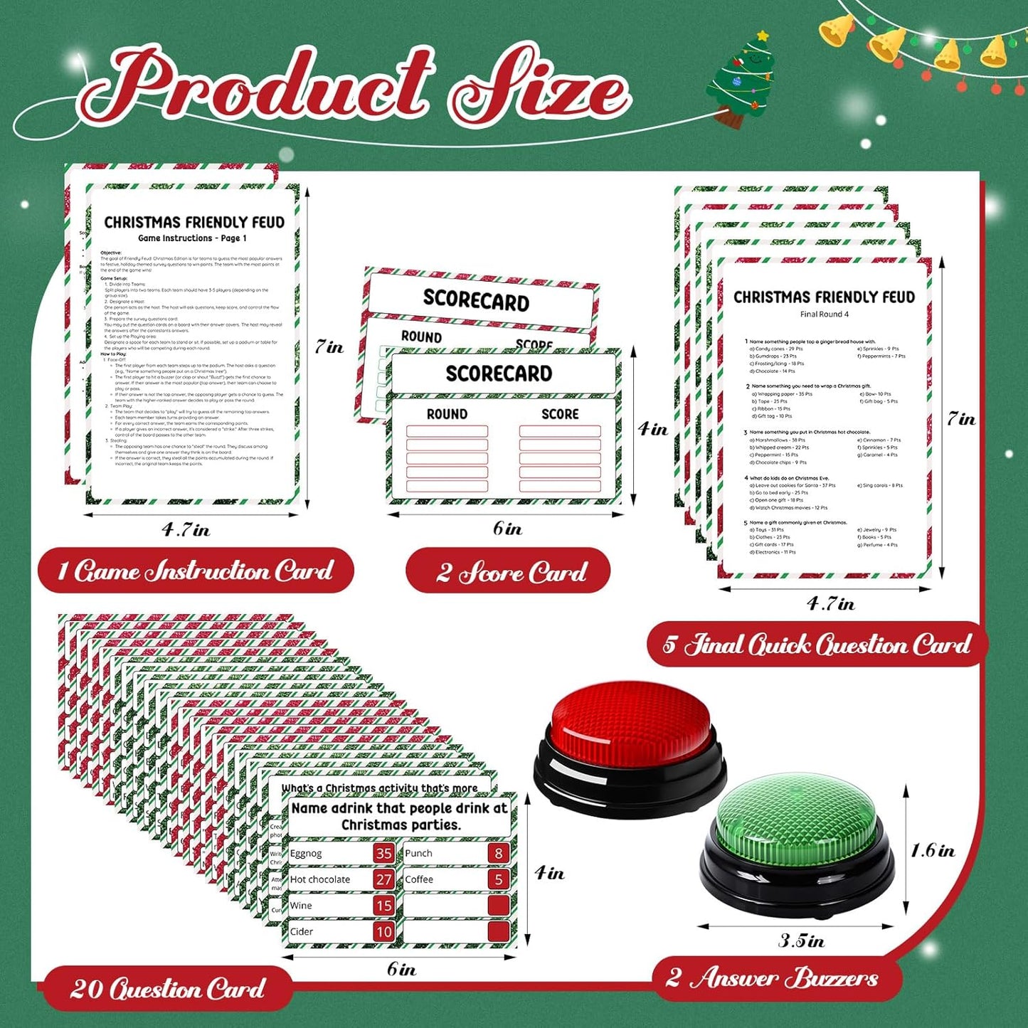 20 Pcs Retirement Friendly Feud Game Set Retirement Party Game Trivia Quiz with 18 Card 2 Buzzer for Adults Family Games Activities Party Supplies, Battery Not Included