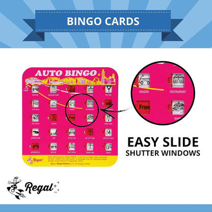 Regal Games Finger-Tip Shutter Bingo Cards with Sliding Windows - Auto Bingo Game Set - Assorted Travel Game for Adults & Kids - Reusable, No Chips & Daubers Needed - 4 Packs - Green