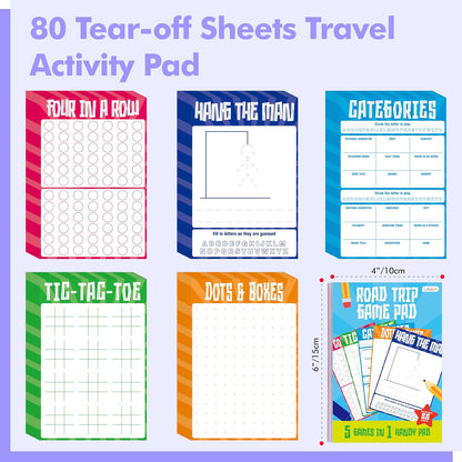 Road Trip Game Pad, 5 Games in 1 (Farm Animals, Car Colors, Buildings, Traffic Signs, Vehicles Scavenger Hunt Bingo), Pen Pencil Paper Game, Plane Trip/ Car Travel/Getaway Activity Pad for Kid, Adult