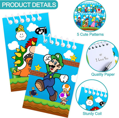 Mario Birthday Party Supplies, 24Pcs Mini Notepads for Mario Birthday Party, Goodie Bag Stuffers, Children Classroom Rewards, 8 Types