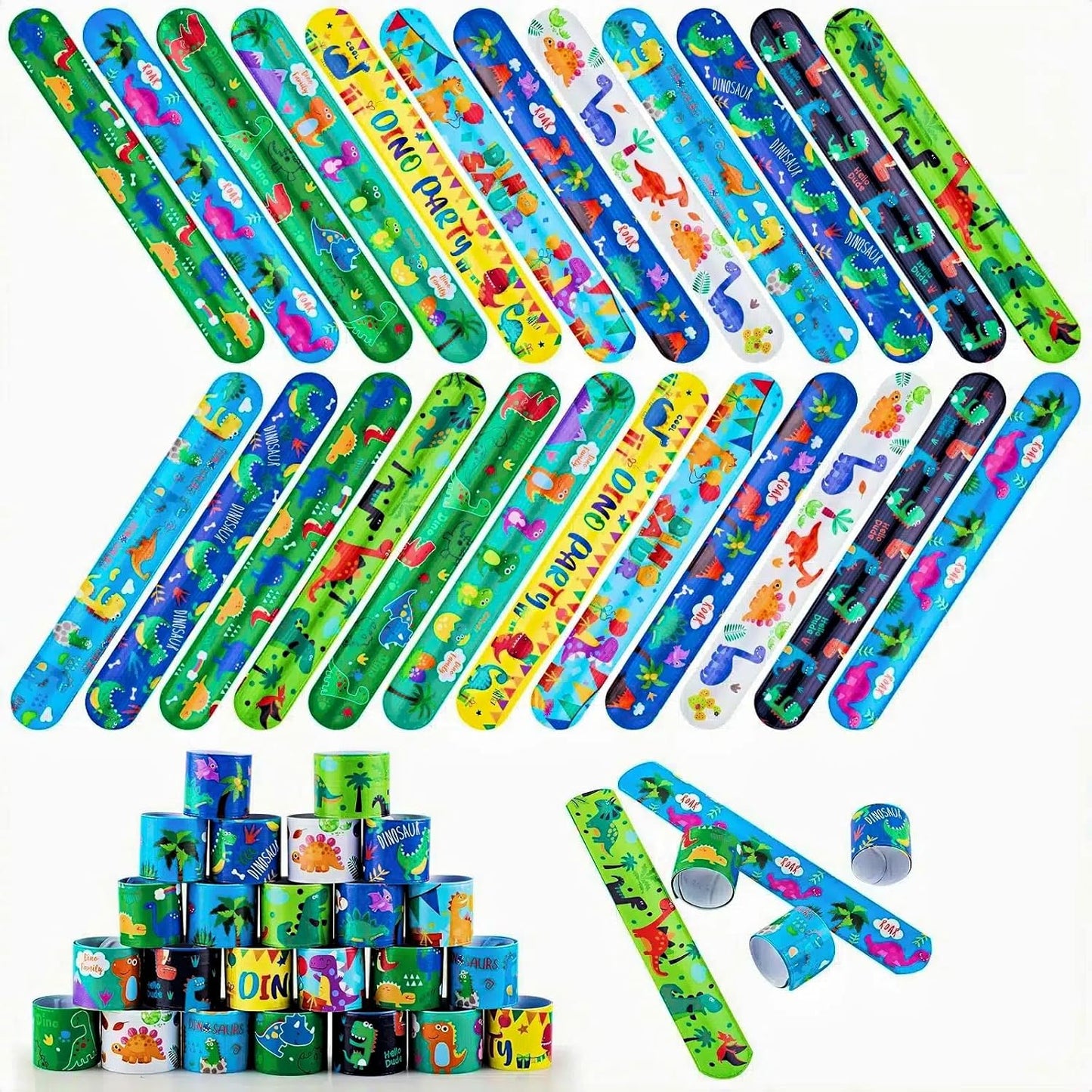 hexiaoxiao 48 Pcs Slap Bracelets for Kids Dinosaur Snap Bracelets Bulk Bracelet for Boys Party Supplies Favors Classroom Prizes Exchanging Gifts Christmas Easter Thanksgiving Holiday Gifts