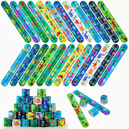 hexiaoxiao 48 Pcs Slap Bracelets for Kids Dinosaur Snap Bracelets Bulk Bracelet for Boys Party Supplies Favors Classroom Prizes Exchanging Gifts Christmas Easter Thanksgiving Holiday Gifts