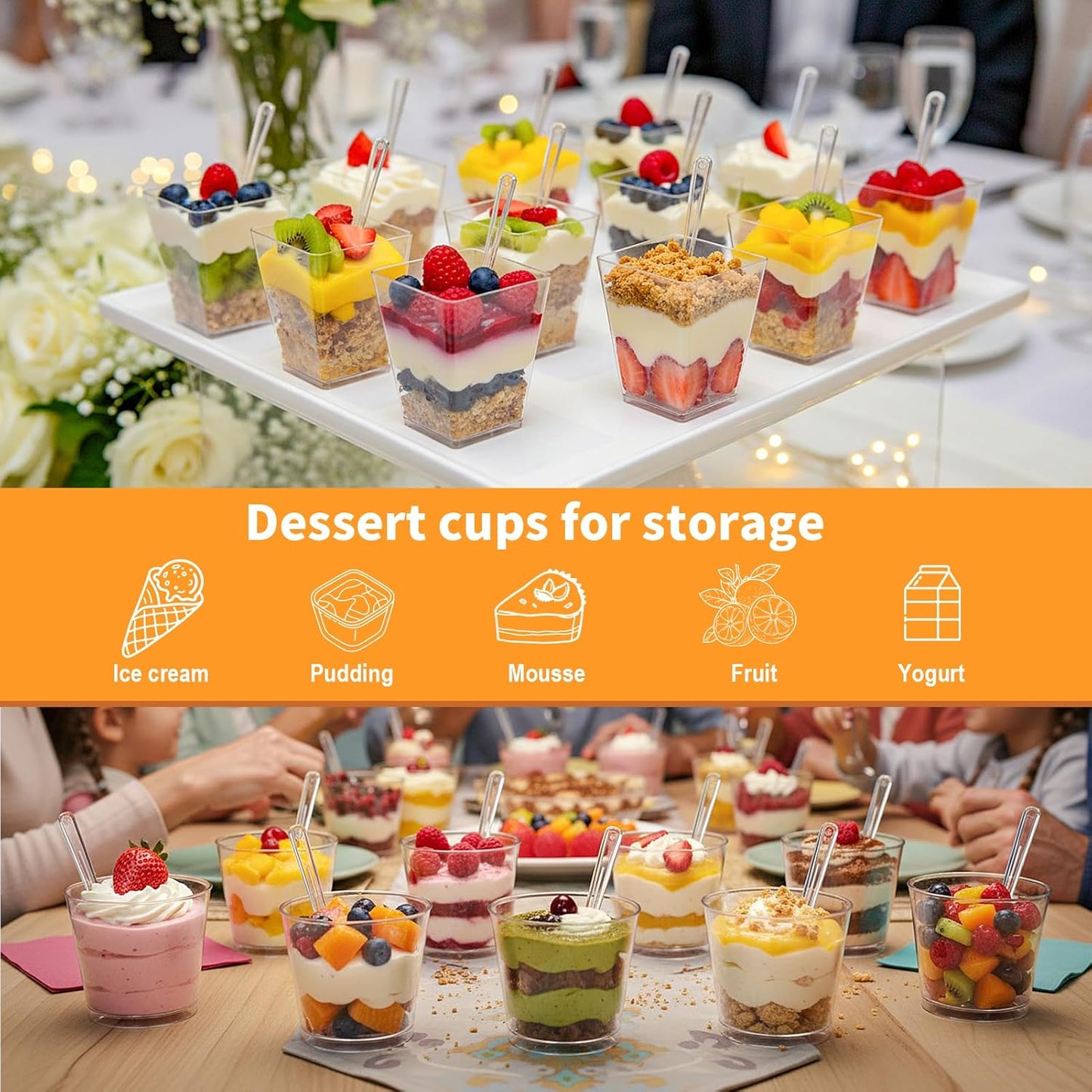 LifeIdeas 380 Pack Mini Dessert Cups with Spoons and lids, 5 oz Mini Clear Parfait Cups, Shooters Cups for Party, Round Yogurt Cups, Reusable Fruit Ice Cream Cake Pudding Cups