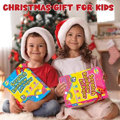 RMJOY Rainbow Scratch Paper Art for Kids: 50PCS Magic Arts Crafts Gifts Toys for Girls Boys Ages 3-12 Games Activities for Birthday Party Family Day Classroom Prizes Easter Basket Stuffers(Boys)