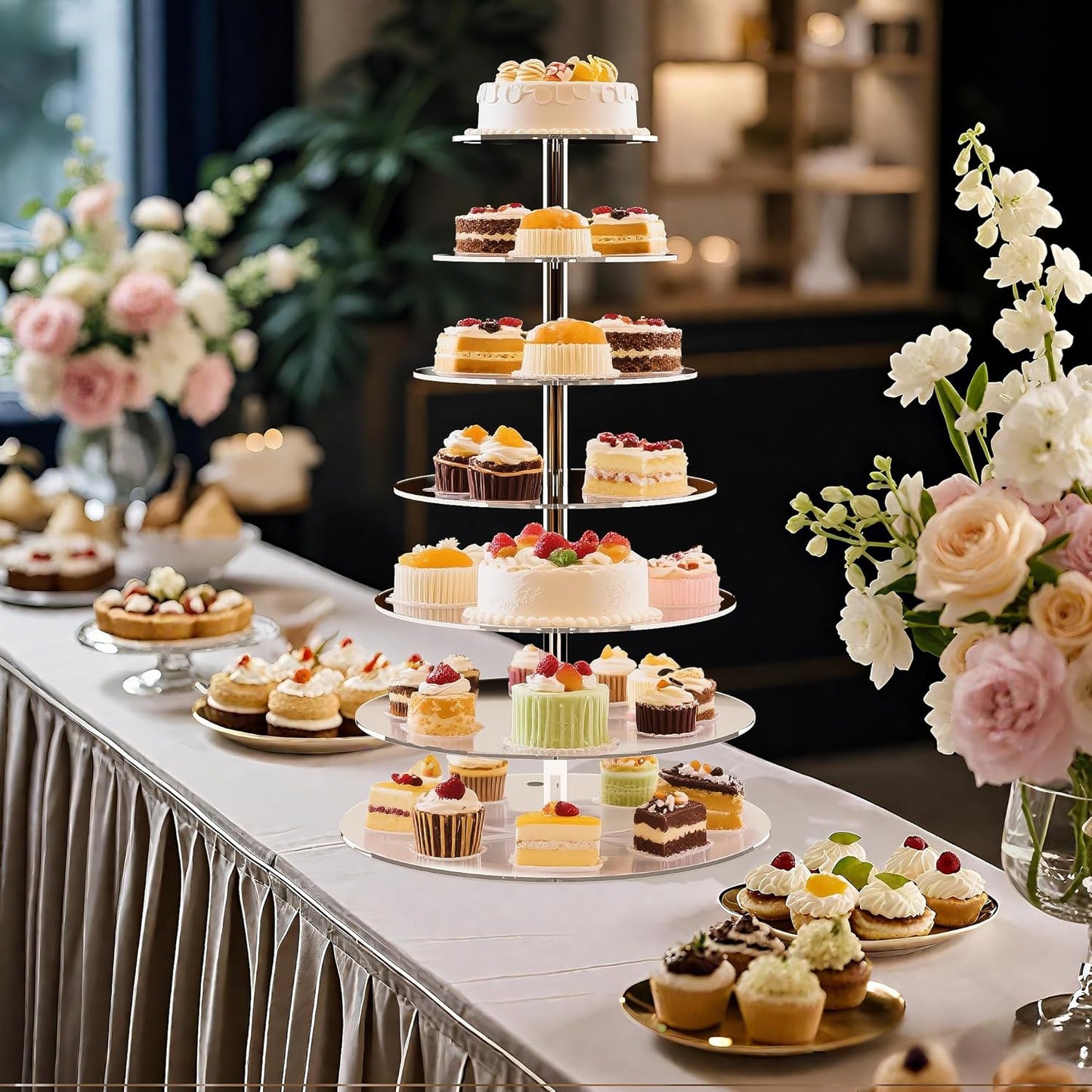 4 Tier Round Cupcake Stand, Acrylic Cupcake Display Stand for 38 Cupcakes, Clear Cupcake Holder Stand for Dessert Table, Cupcake Tower Stand for Wedding Birthday Party Graduation