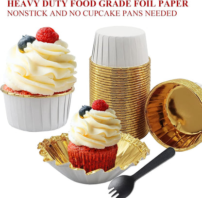 Cupcake Liners with Lids 50 Pack,LNYZQUS 5oz Large Foil Cupcake Cups Muffin Tins,Disposable Baking Cups Muffin Liners Wrappers Holders for Wedding Valentine-Pink in gold