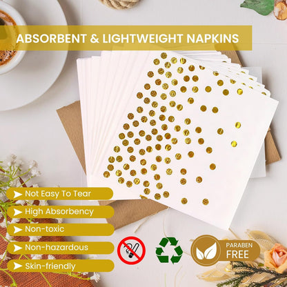 75PCS Paper Plates and Napkins Set - White and Gold Dot Disposable Party Dinnerware Includes Paper Plates, Napkins, Forks Decorations for 2026 New Year, Birthday, Wedding and Holiday, Serves 25