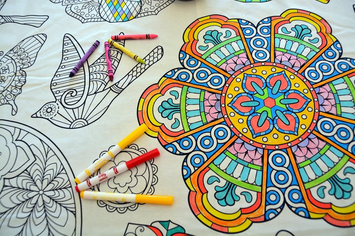 Animal Fun Design – Square Tablecloth 60”X60” – Interactive Coloring Tablecloth for Kids - Poly/Cotton Fabric – Washable and Reusable – DIY Activity for Children and Adults