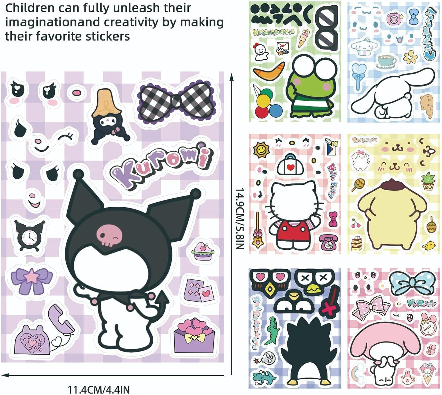24 Sheets Cool Monster Sticker Cute Cartoon Charaters Make Your Own Sticker, Make a Face Stickers Party Favors Activities Gifts (c)