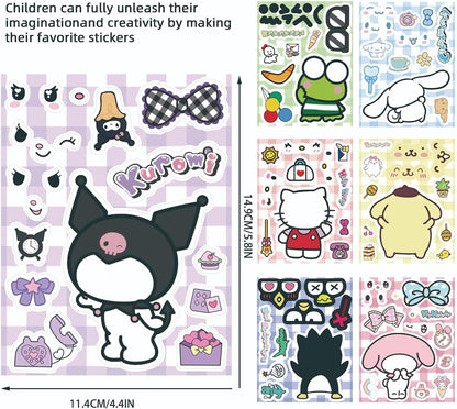24 Sheets Cool Monster Sticker Cute Cartoon Charaters Make Your Own Sticker, Make a Face Stickers Party Favors Activities Gifts (c)
