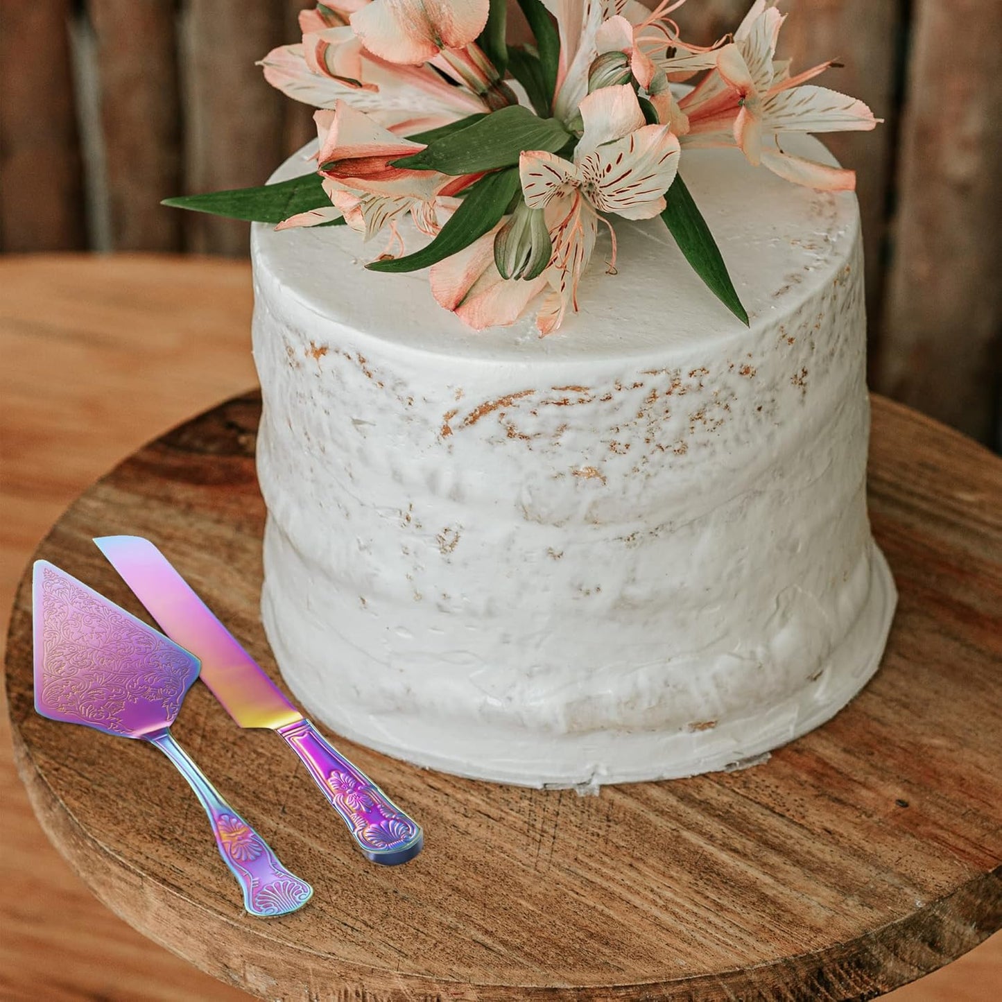 Orblue Wedding Cake Knife and Server Set - Premium, Beautifully Engraved Cutting Set - Elegant Keepsake for Newlyweds - Light Gold
