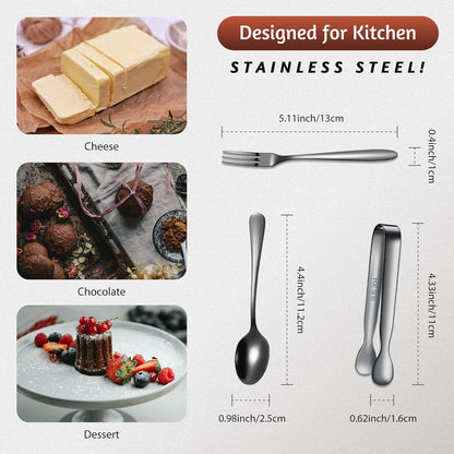 Cunhill 24 Pcs Charcuterie Accessories Mini Cocktail Tongs Small Serving Spoons and Appetizer Forks Stainless Steel Tongs Charcuterie Utensils for Valentine Party Supplies(Vivid Sharp Spoon,Silver)