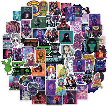 QTL Neon Stickers for Teens & Students Prizes, Waterproof Vinyl Party Favor Stickers, School Rewards, Water Bottle and Laptop, 50PCS - Colors B