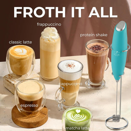 Zulay Kitchen Powerful Milk Frother Wand With Duracell Batteries - Ultra Fast Handheld Drink Mixer - Electric Whisk Foam Maker for Coffee, Lattes, Cappuccino & Matcha - Z1 Motor - Black - Colors C