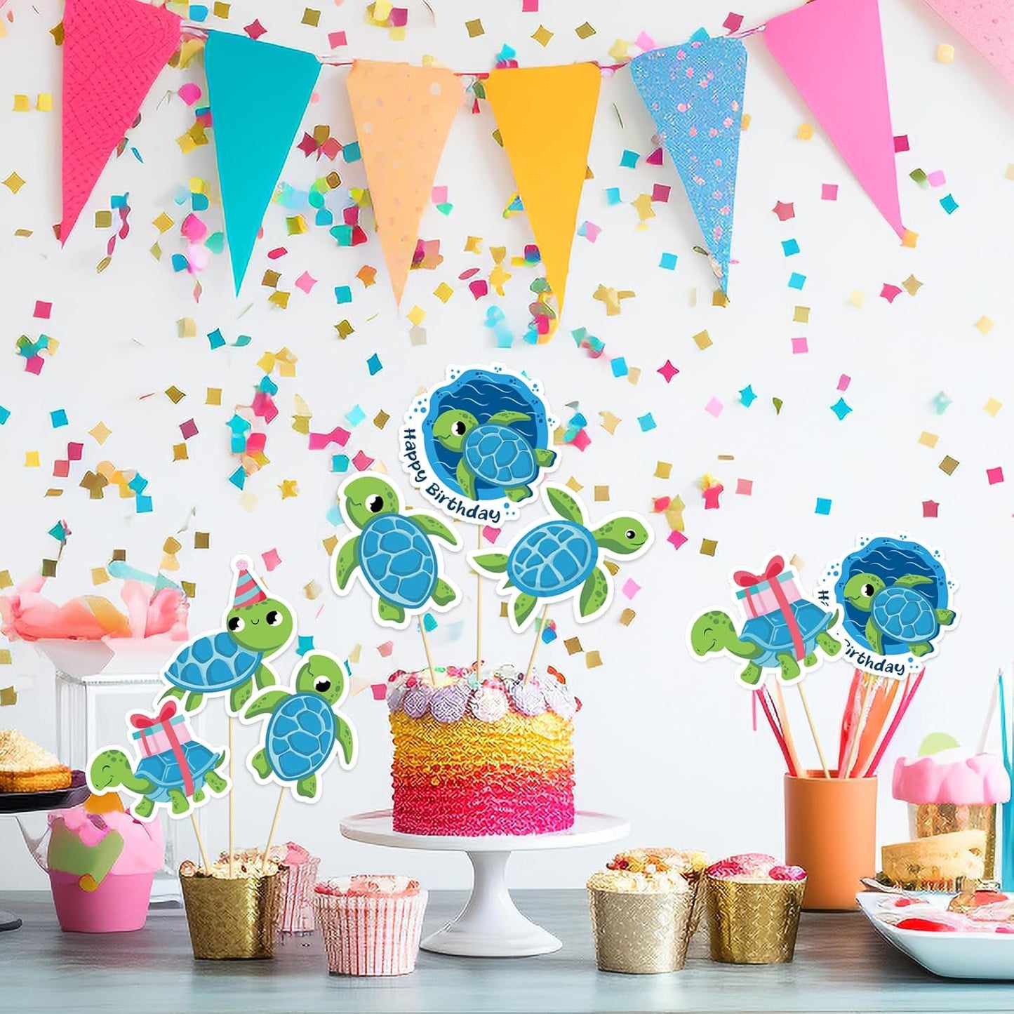 Beautiful Butterfly Centerpiece Sticks - Floral Baby Shower or Birthday Table Toppers - Butterfly Themed Gender Reveal Bridal Shower Party Decoration- Set of 15